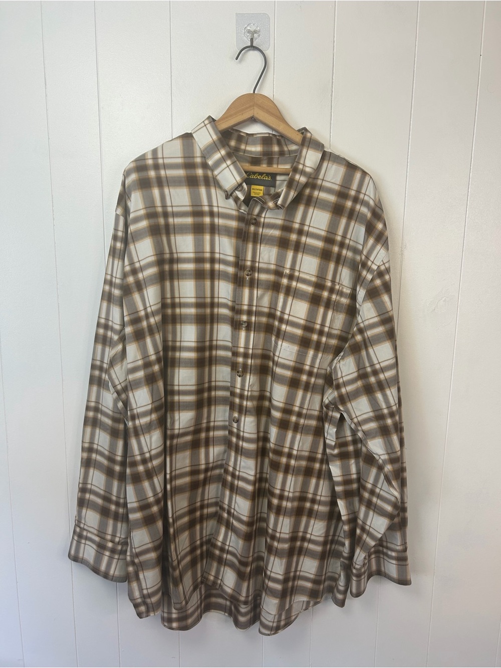 Cabela's Brown Plaid Button Down Shirt Men's 4XLT Tall Cotton Western Casual 4X